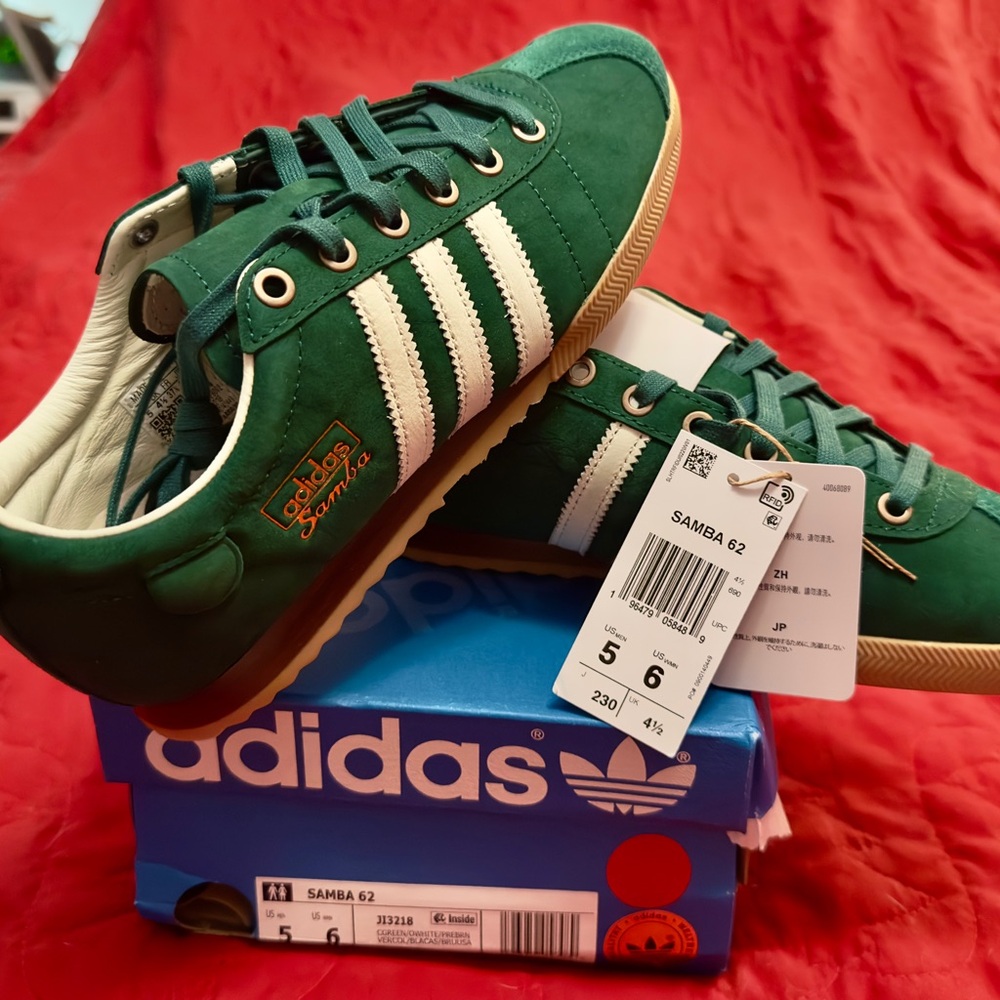 adidas Samba Green and White Athletic Shoes